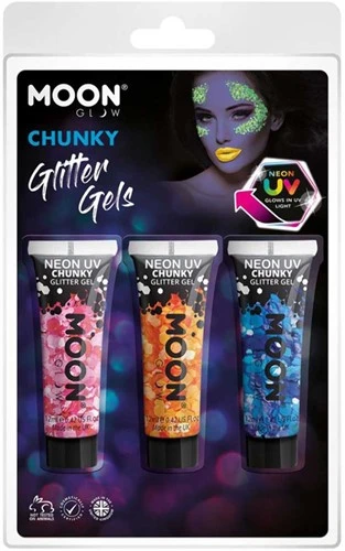 Chunky Glitter Gels Neon Roze Oranje Blauw 3 Chunky Glitter Gels Neon Roze Oranje Blauw