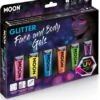 Glitter Face En Body Gels Neon UV Voordeelset 1 Glitter Face En Body Gels Neon UV Voordeelset -Speciale Effecten Make-Upwinkel glitter face en body gels neon uv voordeelset
