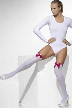 FEVER Hold Up Kousen Wit Met Strik Roze -Speciale Effecten Make-Upwinkel hold up kousen wit met strik roze 2