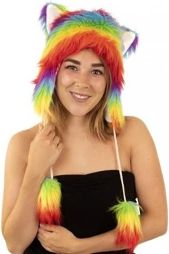 Luxe Regenboogkleuren Pluche Muts