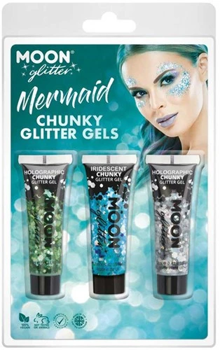 Mermaid Chunky Glitter Gels Groen Blauw Zilver 3 Mermaid Chunky Glitter Gels Groen Blauw Zilver