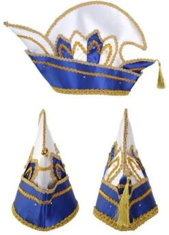 Prinsenmuts Blauw Wit Met Steentjes Maat 63