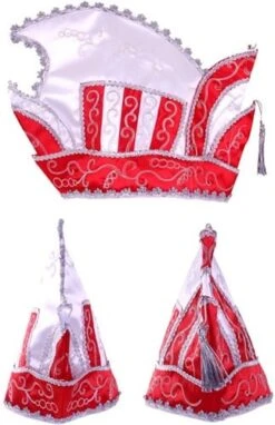 Prinsenmuts Rood Wit Zilver Maat 63