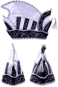 Prinsenmuts Zwart Wit Zilver Maat 63