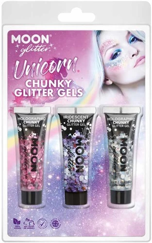 Unicorn Chunky Glitter Gels Roze Blauw Zilver 3 Unicorn Chunky Glitter Gels Roze Blauw Zilver