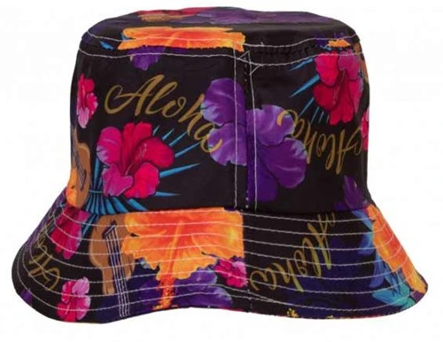 Vissershoedje Hawaiiprint Zwart 4 Vissershoedje Hawaiiprint Zwart - Afbeelding 2